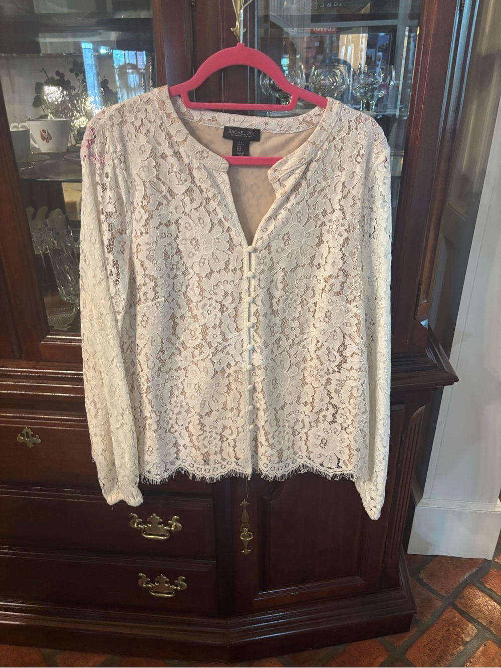 Rachel Zoe Ivory Floral Lace Button-Front Blouse